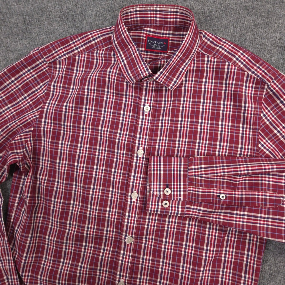 UNTUCKit Shirt Mens S Burgundy Plaid Chevalier Wrinkle Free Slim Fit Long Sleeve